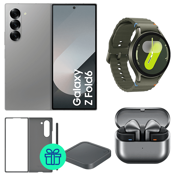 Pack Galaxy Z Fold6 256GB Gris + Watch7 44mm BT Verde + Buds3 Pro Gris + Funda + Cargador de regalo